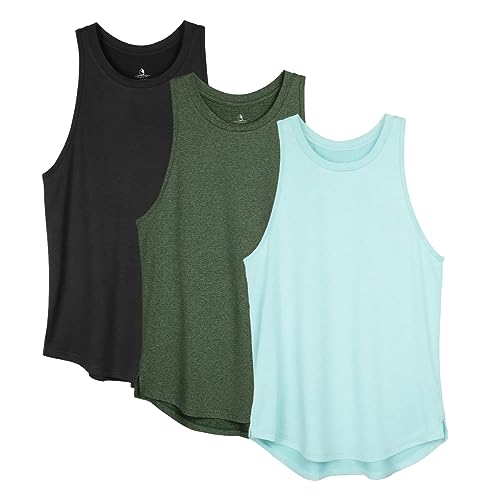 icyzone Damen Sport Tank Top Racerback Fitness Laufen Shirt Sport Oberteile Yoga Gym Top, 3er Pack (L, Solid Black/Dark Green/Aqua) von icyzone