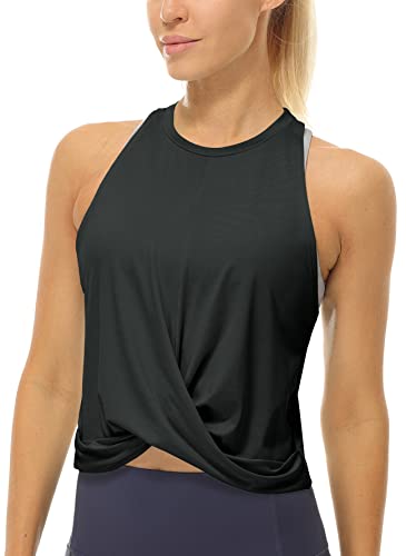 icyzone Damen Sport Tank Top Racerback Yoga Fitness Crop Top Ärmelloses Gym Shirt Oberteile (S, Black) von icyzone