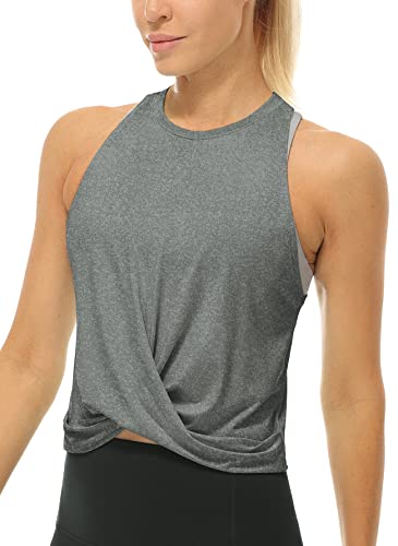 icyzone Damen Sport Tank Top Racerback Yoga Fitness Crop Top Ärmelloses Gym Shirt Oberteile (S, Grey) von icyzone