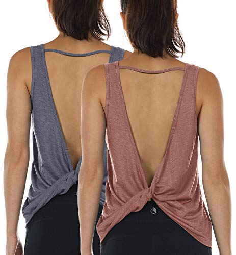 icyzone Damen Sport Tank Top Rückenfrei, Fitness Yoga Shirt Ärmellose Gym Sport Oberteil, 2er Pack (M, Country Blue*/Dusty Pink*) von icyzone