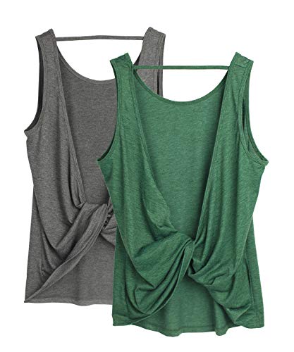 icyzone Damen Sport Tank Top Rückenfrei, Fitness Yoga Shirt Ärmellose Gym Sport Oberteil, 2er Pack (S, Charcoal*/Army*) von icyzone