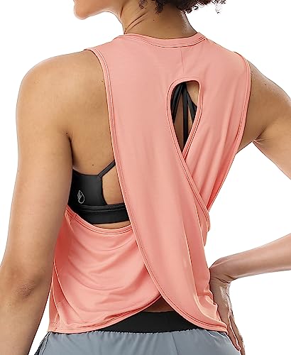 icyzone Damen Sport Tank Tops Cross Back Yoga Shirt Gym Training Locker Shirt Fitness Oberteile (L, Pale Blush) von icyzone