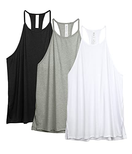 icyzone Damen Sport Tank Tops Racerback Yoga Top Ärmelloses Leichte Fitness Shirt, 3er Pack (L, Schwarz/Grau/Weiß) von icyzone