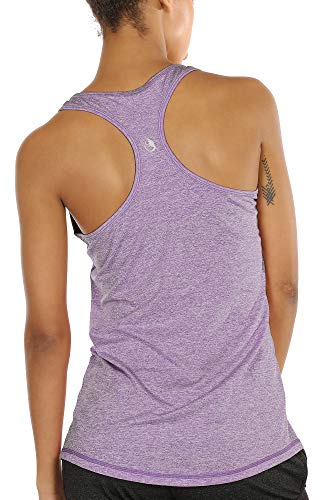 icyzone Damen Sport Top Fitness Yoga Shirt Ringerrücken atmungsaktives Sportoberteile Funktionsshirt (L, Lavender) von icyzone