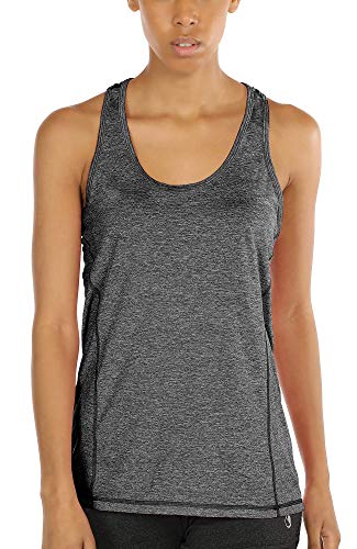 icyzone Damen Sport Top Fitness Yoga Shirt Ringerrücken atmungsaktives Sportoberteile Funktionsshirt (S, Charcoal) von icyzone