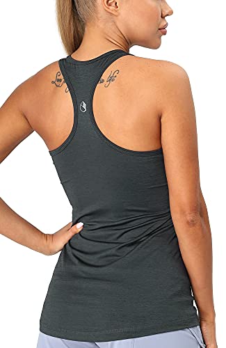 icyzone Damen Sport Top Fitness Yoga Shirt Ringerrücken atmungsaktives Sportoberteile Funktionsshirt (S, Ombre Blue) von icyzone