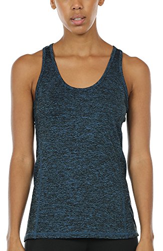 icyzone Damen Sport Top Fitness Yoga Shirt Ringerrücken atmungsaktives Sportoberteile Funktionsshirt (S, Royal Blue) von icyzone