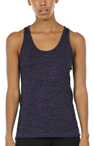 icyzone Damen Sport Top Fitness Yoga Shirt Ringerrücken atmungsaktives Sportoberteile Funktionsshirt (XL, Purple) von icyzone