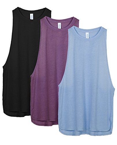 icyzone Damen Sport Top Locker - Atmungsaktive Fitness Shirt Muscle Tank Top Sport Oberteile, 3er Pack (XS, Black/Grape/Sky Blue) von icyzone