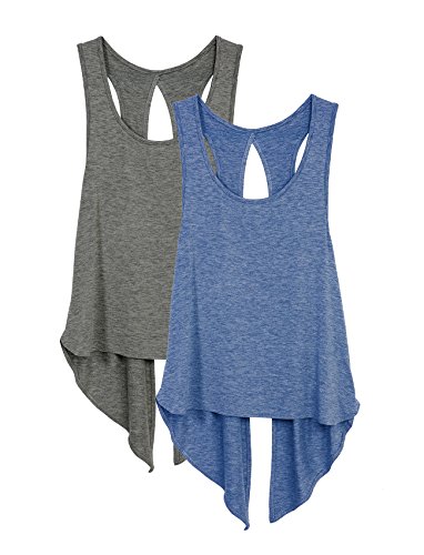 icyzone Damen Sport Top Rückenfrei Fitness Yoga Shirt Ärmellos Sport Oberteile, 2er Pack (XL, Charcoal/Denim) von icyzone