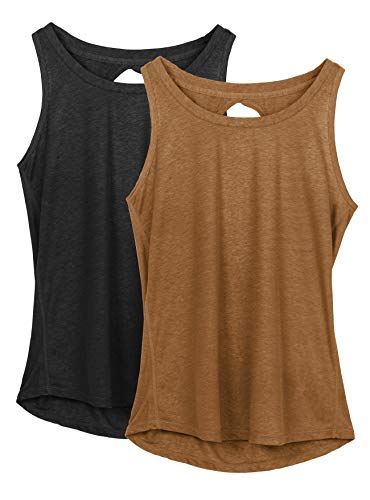 icyzone Damen Sport Top Rückenfrei Fitness Yoga Tank Top Leichte Ärmellos Sommer Casual Shirts, 2er Pack (M, Schwarz/Braun) von icyzone