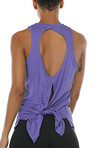 icyzone Damen Sport Top Yoga Fitness Shirt Rückenfrei Oberteil Atmungsaktive Laufshirt (L, Lavender) von icyzone