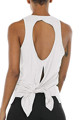 icyzone Damen Sport Top Yoga Fitness Shirt Rückenfrei Oberteil Atmungsaktive Laufshirt (L, White) von icyzone