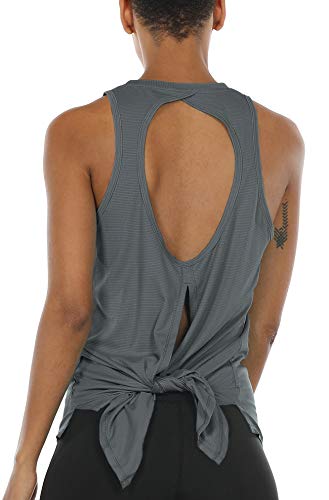 icyzone Damen Sport Top Yoga Fitness Shirt Rückenfrei Oberteil Atmungsaktive Laufshirt (M, Gray) von icyzone