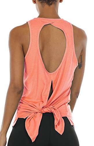 icyzone Damen Sport Top Yoga Fitness Shirt Rückenfrei Oberteil Atmungsaktive Laufshirt (M, Orange) von icyzone