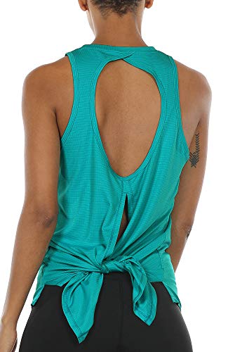 icyzone Damen Sport Top Yoga Fitness Shirt Rückenfrei Oberteil Atmungsaktive Laufshirt (M, Peacock Green) von icyzone