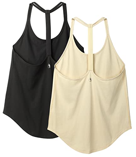 icyzone Damen Sport Top ärmellos Yoga Shirt Strappy Training Fitness Tank Top Gym Oberteile, 2er Pack (L, Black/Cream White) von icyzone