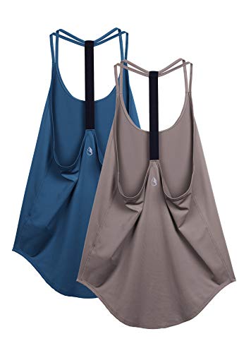 icyzone Damen Sport Top ärmellos Yoga Shirt Strappy Training Fitness Tank Top Gym Oberteile, 2er Pack (L, True Blue/Mauve Shadows) von icyzone