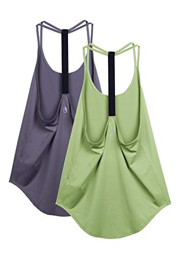 icyzone Damen Sport Top ärmellos Yoga Shirt Strappy Training Fitness Tank Top Gym Oberteile, 2er Pack (M, Purple/Pistachio Green) von icyzone