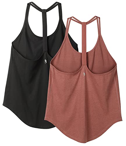 icyzone Damen Sport Top ärmellos Yoga Shirt Strappy Training Fitness Tank Top Gym Oberteile, 2er Pack (S, Black/Brick) von icyzone