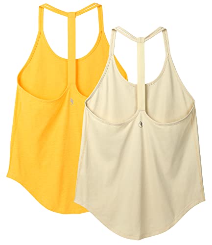 icyzone Damen Sport Top ärmellos Yoga Shirt Strappy Training Fitness Tank Top Gym Oberteile, 2er Pack (S, Cream White/Citrus) von icyzone