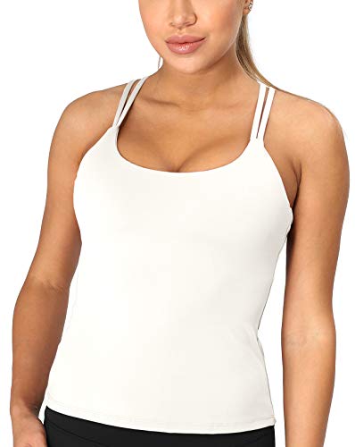 icyzone Damen Sport Top mit Integriertem BH - Longline Gepolsterter Yoga-BH Ohne Bügel, 2 in 1 Gym Fitness Tanktop (XL, Weiß) von icyzone