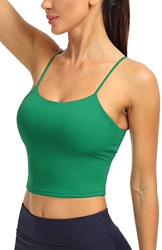 icyzone Damen Sport Top mit Integriertem BH - Spaghetti Trägertop Yoga Shirt, 2 in 1 Gym Fitness Tank Top (L, Green) von icyzone