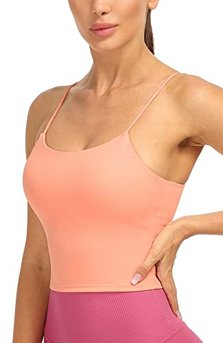 icyzone Damen Sport Top mit Integriertem BH - Spaghetti Trägertop Yoga Shirt, 2 in 1 Gym Fitness Tank Top (M, Pink) von icyzone