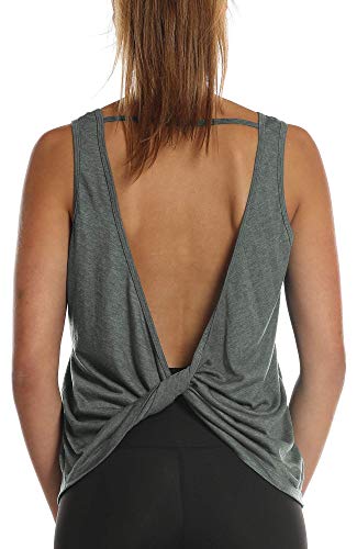 icyzone Damen Sport Tops Rückenfrei - Ärmellose Yoga Gym Oberteil Shirt Fitness Tank Top (M, Charcoal) von icyzone