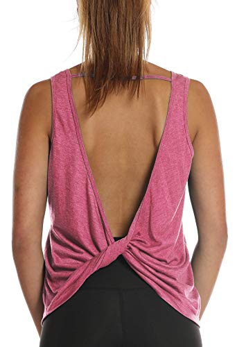 icyzone Damen Sport Tops Rückenfrei - Ärmellose Yoga Gym Oberteil Shirt Fitness Tank Top (XL, Pink) von icyzone