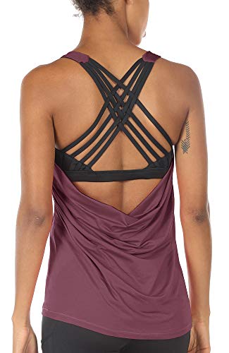 icyzone Damen Sport Tops mit Integriertem BH - 2 in 1 Yoga Gym Shirt Fitness Training Tanktop (L, Mauve Orchid) von icyzone