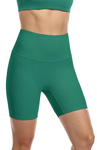 icyzone Damen Sport Yoga Shorts Kurze Sporthose Laufshorts Hohe Taille Fitness Gym Shorts (L, Green) von icyzone