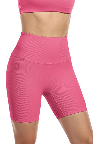 icyzone Damen Sport Yoga Shorts Kurze Sporthose Laufshorts Hohe Taille Fitness Gym Shorts (L, Pink Lychee) von icyzone