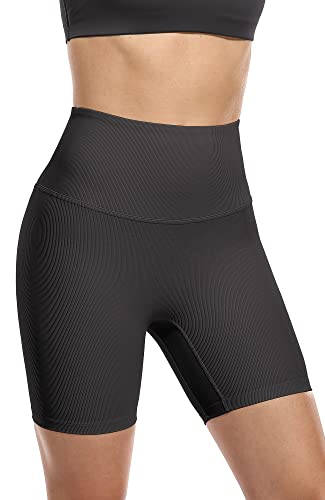 icyzone Damen Sport Yoga Shorts Kurze Sporthose Laufshorts Hohe Taille Fitness Gym Shorts (M, Black) von icyzone