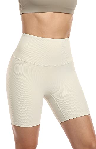 icyzone Damen Sport Yoga Shorts Kurze Sporthose Laufshorts Hohe Taille Fitness Gym Shorts (M, Cream White) von icyzone