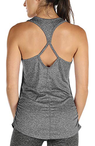 icyzone Damen Sport Yoga Tank Top - Fitness Gym Ärmelloses Shirt Trainings Top (L, Charcoal) von icyzone