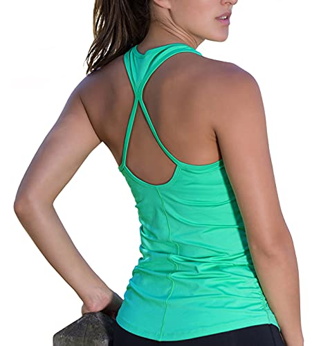 icyzone Damen Sport Yoga Tank Top - Fitness Gym Ärmelloses Shirt Trainings Top (L, Florida Keys) von icyzone