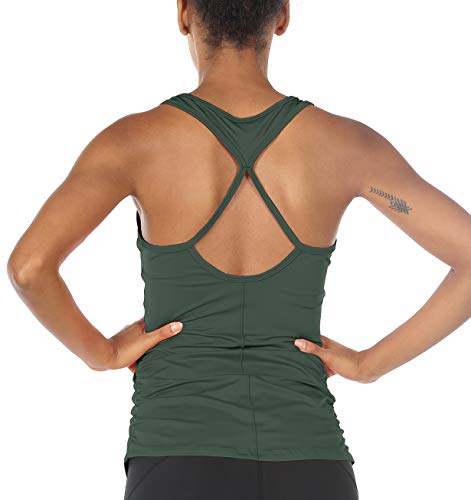 icyzone Damen Sport Yoga Tank Top - Fitness Gym Ärmelloses Shirt Trainings Top (M, Smoke Pine) von icyzone