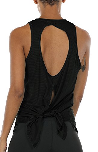 icyzone Damen Sport Top Yoga Fitness Shirt Rückenfrei Oberteil Atmungsaktive Laufshirt (M, Black) von icyzone