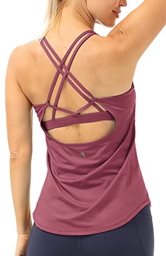 icyzone Damen Sport Yoga Tank Top mit Integriertem BH - 2 in 1 Sport Oberteile Fitness Gym Shirts (XL, Dunkelrosa) von icyzone