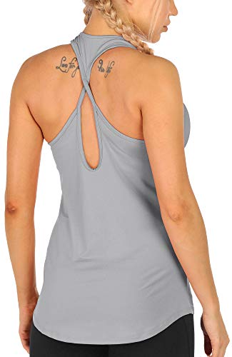 icyzone Damen Sport Yoga Top Ärmellos Fitness Gym Shirt Rückenfrei Trainings Oberteile (XL, Gray) von icyzone