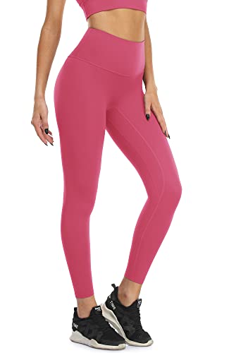 icyzone Damen Sports Leggings 7/8 Sporthose Naked Feeling Yoga Hose Hohe Taille Blickdicht Fitness Gym Leggins (L, Pink Lychee) von icyzone