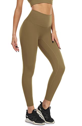 icyzone Damen Sports Leggings 7/8 Sporthose Naked Feeling Yoga Hose Hohe Taille Blickdicht Fitness Gym Leggins (XL, Deep Khaki) von icyzone