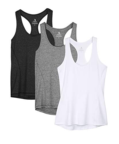 icyzone Damen Sporttop Yoga Tank Top Ringerrücken Oberteil Laufen Fitness Funktions Shirt, 3er Pack (L, Black/Gray/White) von icyzone