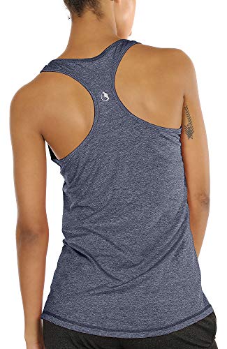 icyzone Damen Sport Top Fitness Yoga Shirt Ringerrücken atmungsaktives Sportoberteile Funktionsshirt (L, Navy) von icyzone