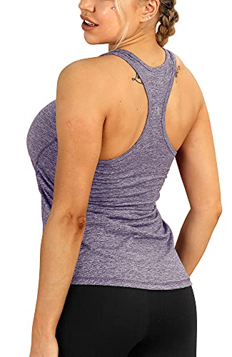 icyzone Damen Sport Top Fitness Yoga Shirt Ringerrücken atmungsaktives Sportoberteile Funktionsshirt (L, Twilight Purple) von icyzone