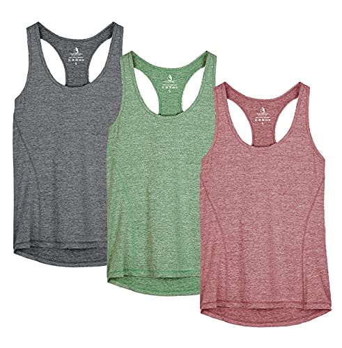 icyzone Damen Sporttop Yoga Tank Top Ringerrücken Oberteil Laufen Fitness Funktions Shirt, 3er Pack (M, Charcoal/Burgundy/Turf Green) von icyzone