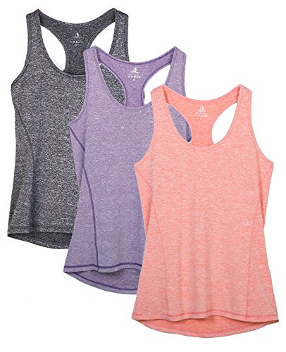 icyzone Damen Sporttop Yoga Tank Top Ringerrücken Oberteil Laufen Fitness Funktions Shirt, 3er Pack (XXL, Charcoal/Lavender/Peach) von icyzone