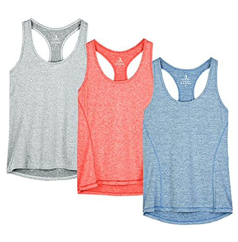 icyzone Damen Sporttop Yoga Tank Top Ringerrücken Sport Oberteil Laufen Fitness Funktions Shirt, 3er Pack (3XL, Granite/Blue/Orange) von icyzone