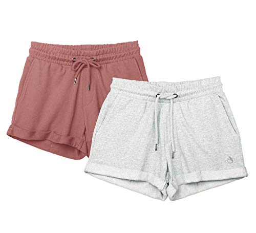 icyzone Damen Shorts Kurze Sporthose Jogginghose Atmungsaktiv Laufshorts Gym Fitness Shorts 2er Pack (M, Dusty Pink/Light Gray) von icyzone